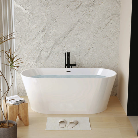 AISU Freistehende Badewanne aus Acryl, freistehende Badewanne, glänzend weißes Acryl, Zehenabfluss aus Chrom, cUPC-zertifiziert