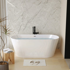 AISU Acrylic Freestanding Bathtub, Stand Alone Soaking Tub, Glossy White Acrylic, Toe-tap Chrome Drain, cUPC Certified