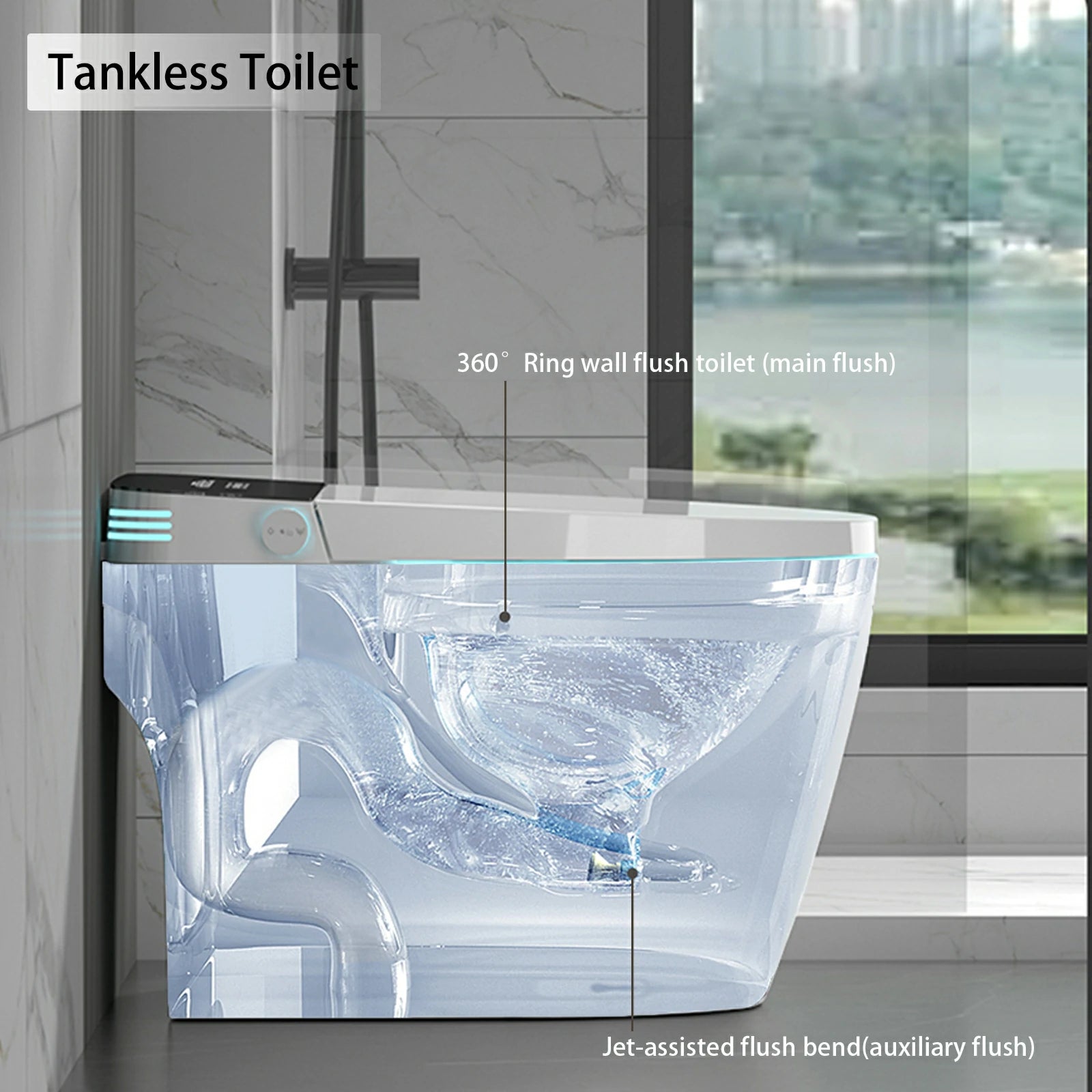 AISU Smart-Toilette mit beheiztem Bidet-Sitz, tragbare Toilette mit eingebautem Bidet mit automatischem Öffnen und Schließen, automatischer Doppelspülung, Bidet-Toilette mit Trockner und warmem Wasser, weiß