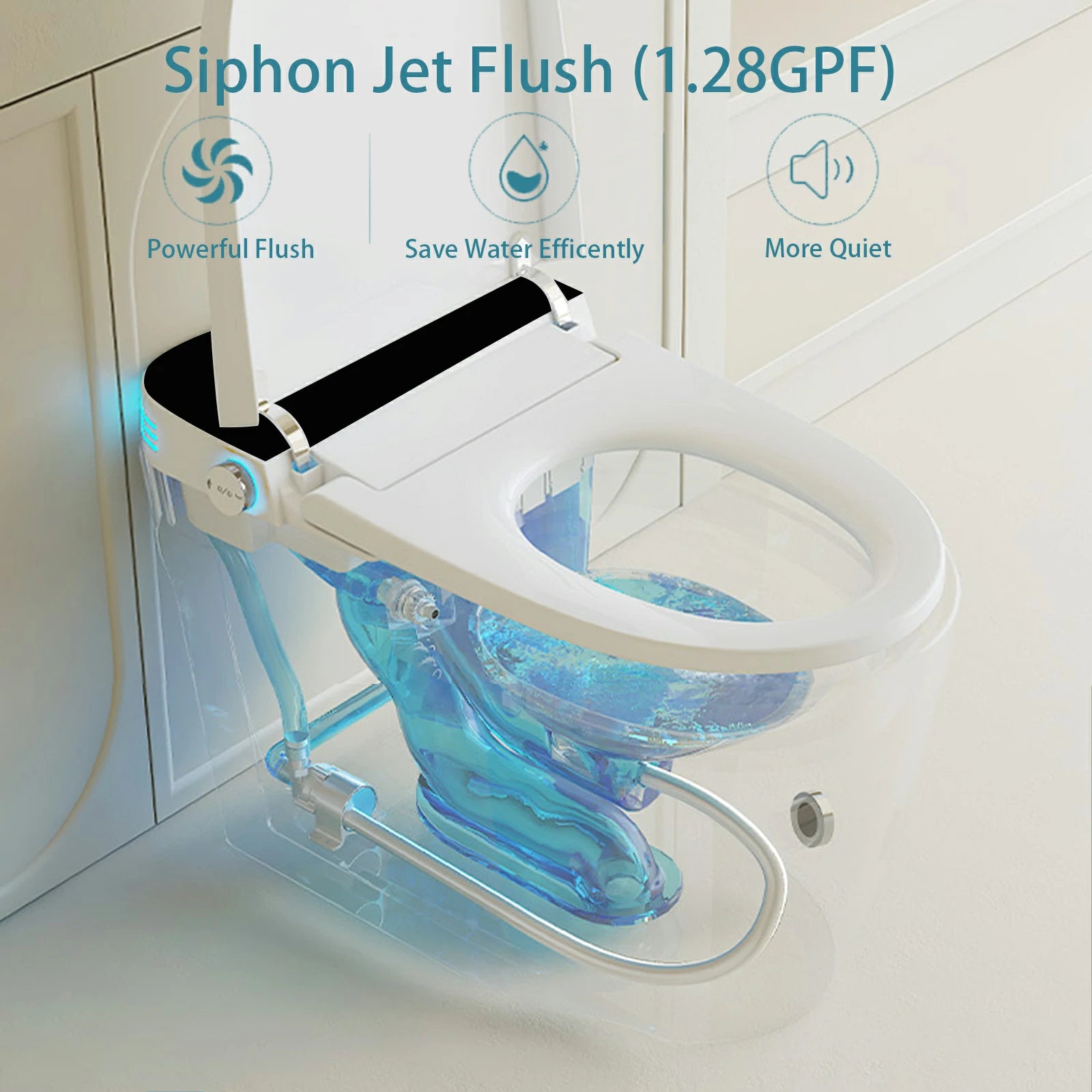AISU Smart-Toilette mit beheiztem Bidet-Sitz, tragbare Toilette mit eingebautem Bidet mit automatischem Öffnen und Schließen, automatischer Doppelspülung, Bidet-Toilette mit Trockner und warmem Wasser, weiß