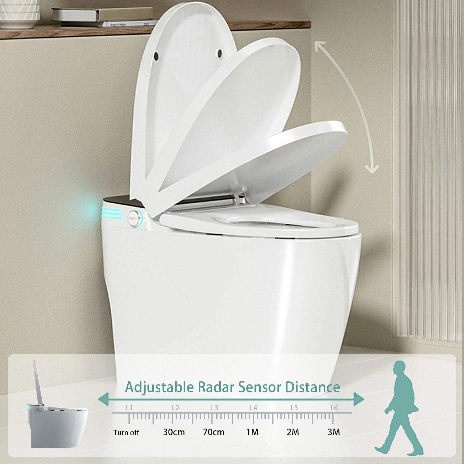 AISU Smart-Toilette mit beheiztem Bidet-Sitz, tragbare Toilette mit eingebautem Bidet mit automatischem Öffnen und Schließen, automatischer Doppelspülung, Bidet-Toilette mit Trockner und warmem Wasser, weiß