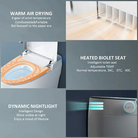 AISU Smart-Toilette mit beheiztem Bidet-Sitz, tragbare Toilette mit eingebautem Bidet mit automatischem Öffnen und Schließen, automatischer Doppelspülung, Bidet-Toilette mit Trockner und warmem Wasser, weiß