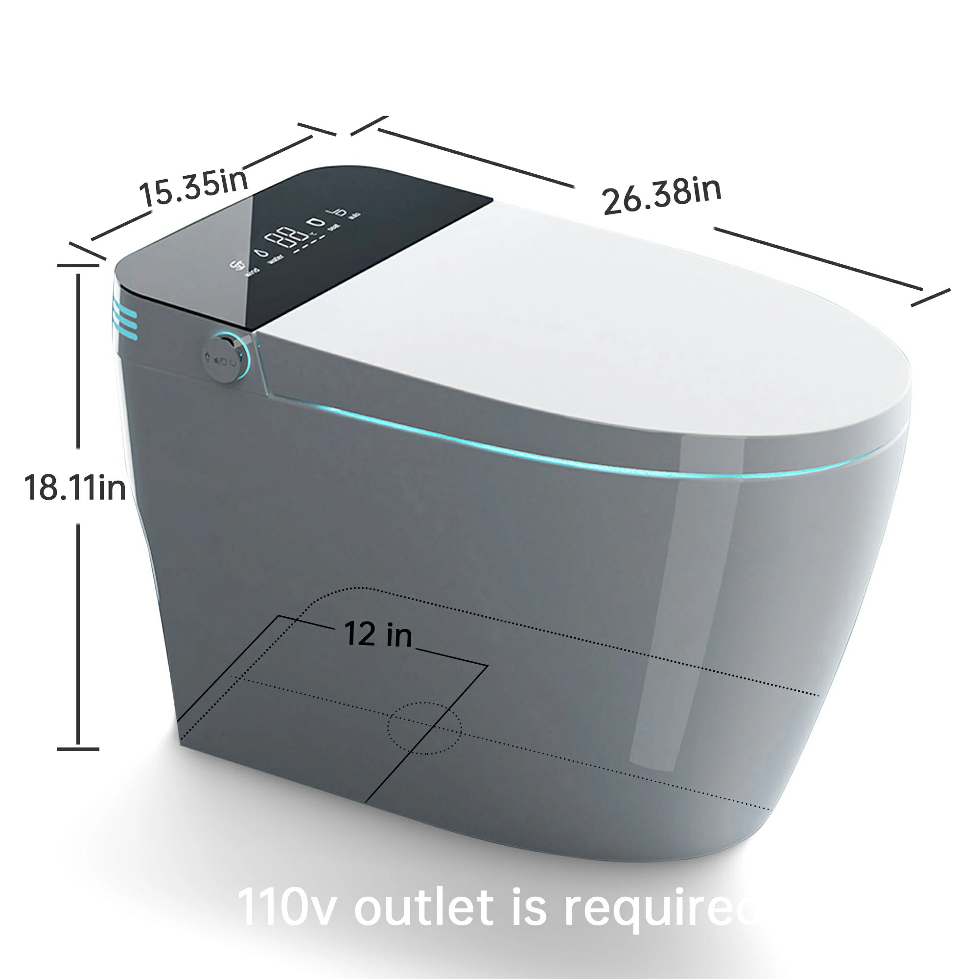 AISU Smart-Toilette mit beheiztem Bidet-Sitz, tragbare Toilette mit eingebautem Bidet mit automatischem Öffnen und Schließen, automatischer Doppelspülung, Bidet-Toilette mit Trockner und warmem Wasser, weiß