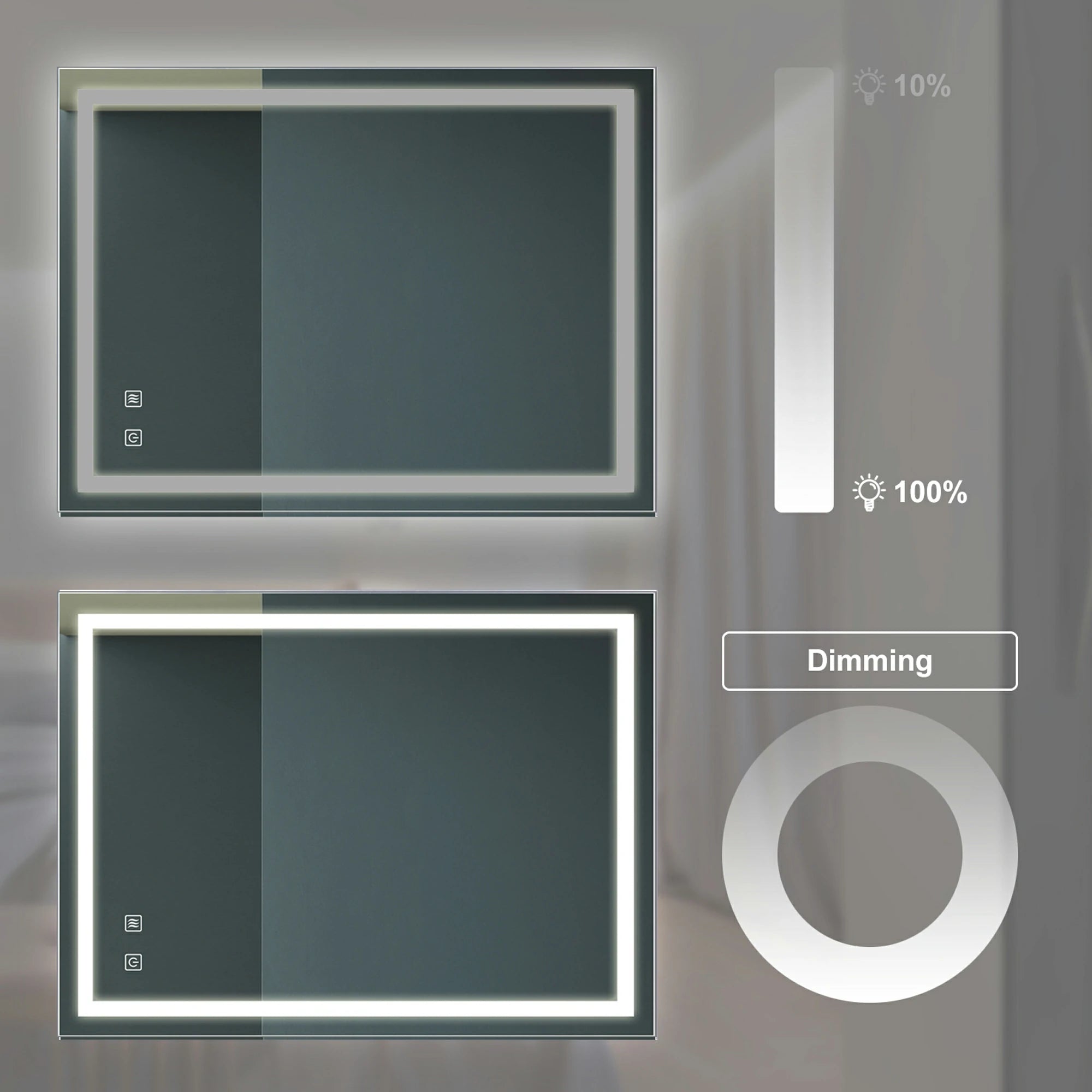 Badezimmer-Kosmetikspiegel mit LED-Beleuchtung, beschlagfrei, dimmbar, CCT einstellbar, IP54 wasserdicht, vertikal und horizontal 