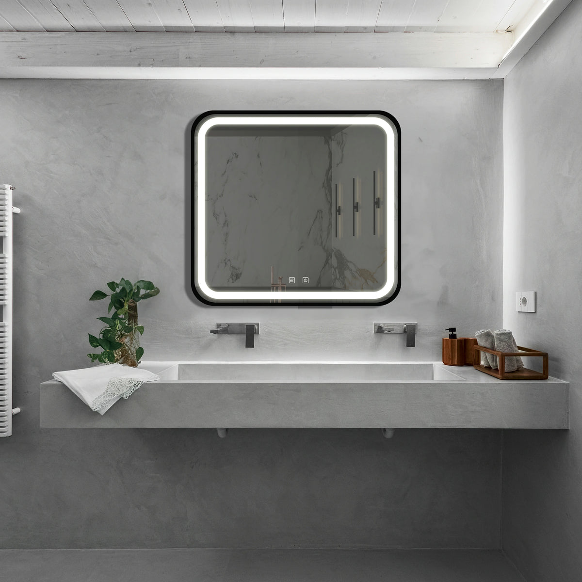32*32 Zoll Badezimmer-Kosmetikspiegel mit LED-Beleuchtung, Antibeschlag, dimmbar, CCT einstellbar, IP54 wasserdicht
