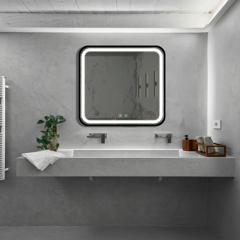 32*32 Zoll Badezimmer-Kosmetikspiegel mit LED-Beleuchtung, Antibeschlag, dimmbar, CCT einstellbar, IP54 wasserdicht