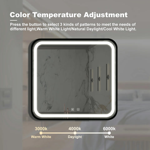 32*32 Zoll Badezimmer-Kosmetikspiegel mit LED-Beleuchtung, Antibeschlag, dimmbar, CCT einstellbar, IP54 wasserdicht