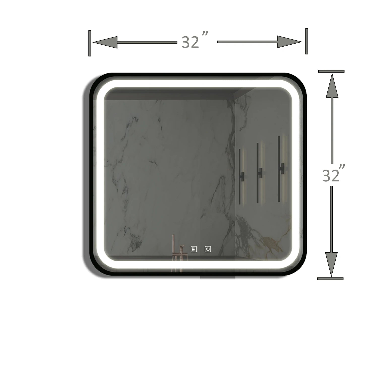 32*32 Zoll Badezimmer-Kosmetikspiegel mit LED-Beleuchtung, Antibeschlag, dimmbar, CCT einstellbar, IP54 wasserdicht