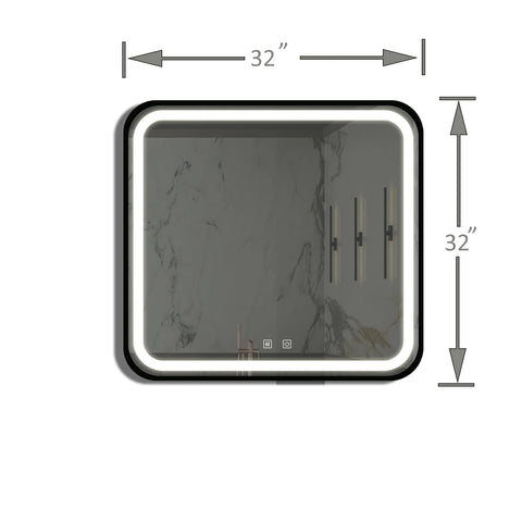 32*32 Zoll Badezimmer-Kosmetikspiegel mit LED-Beleuchtung, Antibeschlag, dimmbar, CCT einstellbar, IP54 wasserdicht
