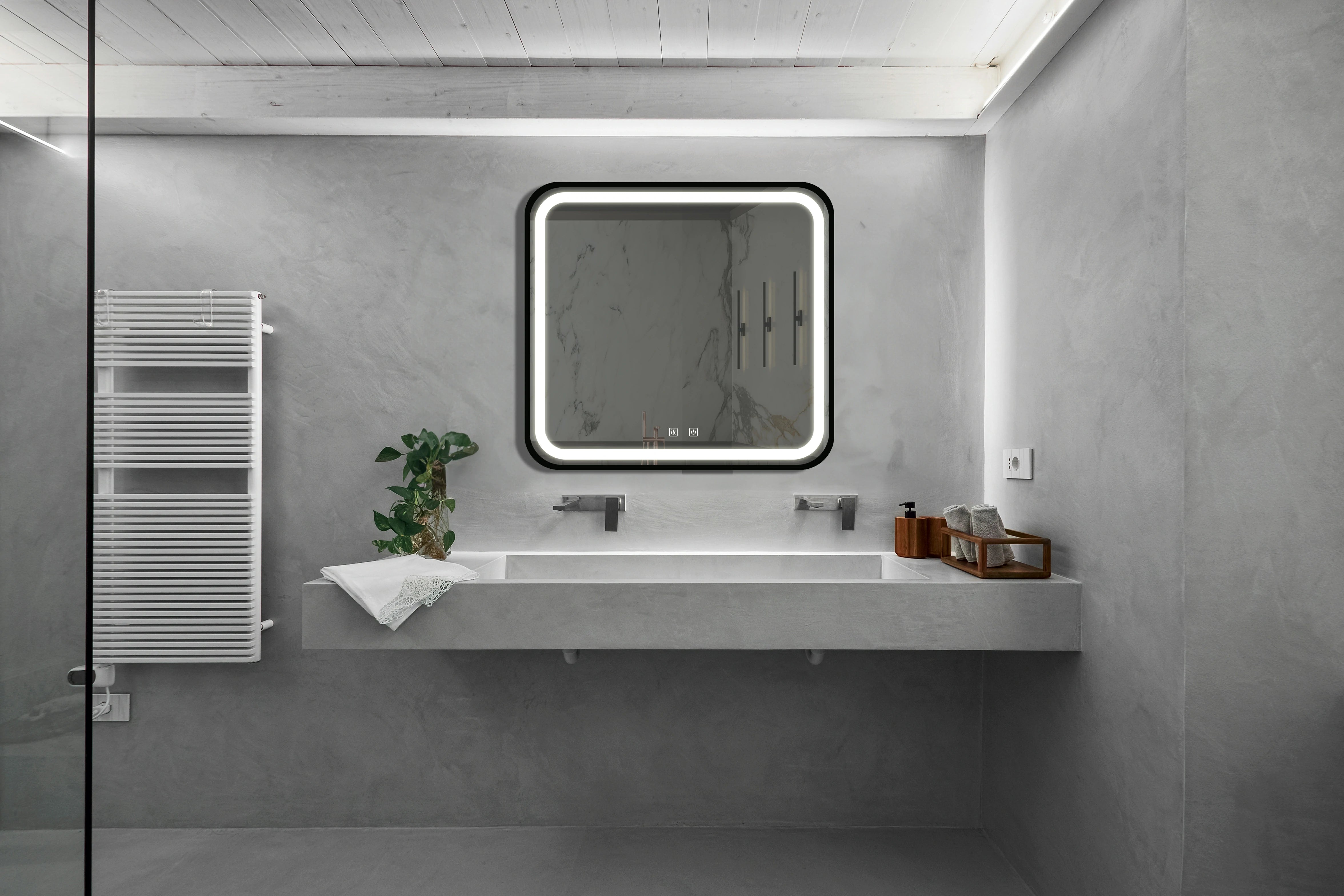 32*32 Zoll Badezimmer-Kosmetikspiegel mit LED-Beleuchtung, Antibeschlag, dimmbar, CCT einstellbar, IP54 wasserdicht