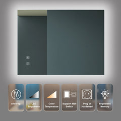 Miroir LED sans cadre, antibuée, intensité variable, CCT réglable, étanchéité IP54