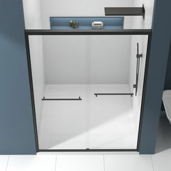 56-60"x70" Aluminum Frame Double Sliding Shower Door, Bypass Bathroom Sliding Door with Premium 5/16" (8mm) Clear Tempered Glass, Matte Black Finished