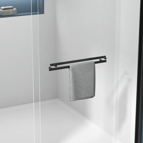 Porte de douche coulissante double avec cadre en aluminium 56-60"x70", porte coulissante de salle de bain avec verre trempé transparent de qualité supérieure de 8 mm (5/16"), finition noir mat