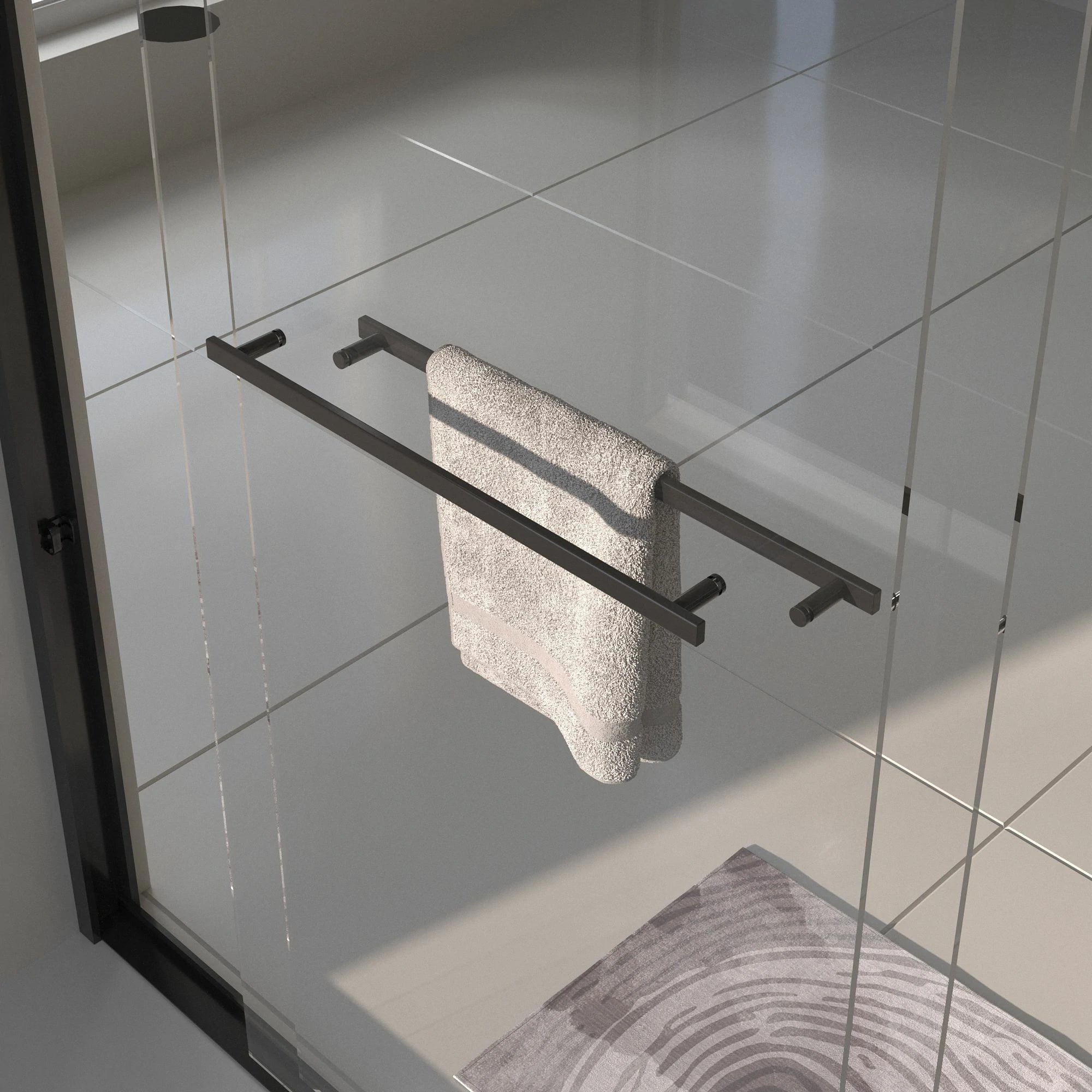 Porte de douche coulissante double avec cadre en aluminium 56-60"x70", porte coulissante de salle de bain avec verre trempé transparent de qualité supérieure de 8 mm (5/16"), finition noir mat