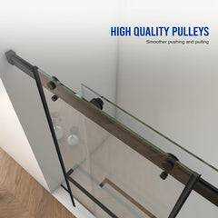 56"-60" B x 76" H rahmenlose doppelte Schiebetür für Dusche, 3/8" (10 mm) klares gehärtetes Glas mit quadratischer Schiene, beidseitig leicht zu reinigende Beschichtung, mattschwarze Oberfläche mit Puffer 