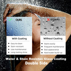 56"-60" B x 76" H rahmenlose doppelte Schiebetür für Dusche, 3/8" (10 mm) klares gehärtetes Glas mit quadratischer Schiene, beidseitig leicht zu reinigende Beschichtung, mattschwarze Oberfläche mit Puffer 