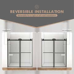 56"-60" B x 76" H rahmenlose doppelte Schiebetür für Dusche, 3/8" (10 mm) klares gehärtetes Glas mit quadratischer Schiene, beidseitig leicht zu reinigende Beschichtung, mattschwarze Oberfläche mit Puffer 