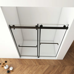56"-60" B x 76" H rahmenlose doppelte Schiebetür für Dusche, 3/8" (10 mm) klares gehärtetes Glas mit quadratischer Schiene, beidseitig leicht zu reinigende Beschichtung, mattschwarze Oberfläche mit Puffer 
