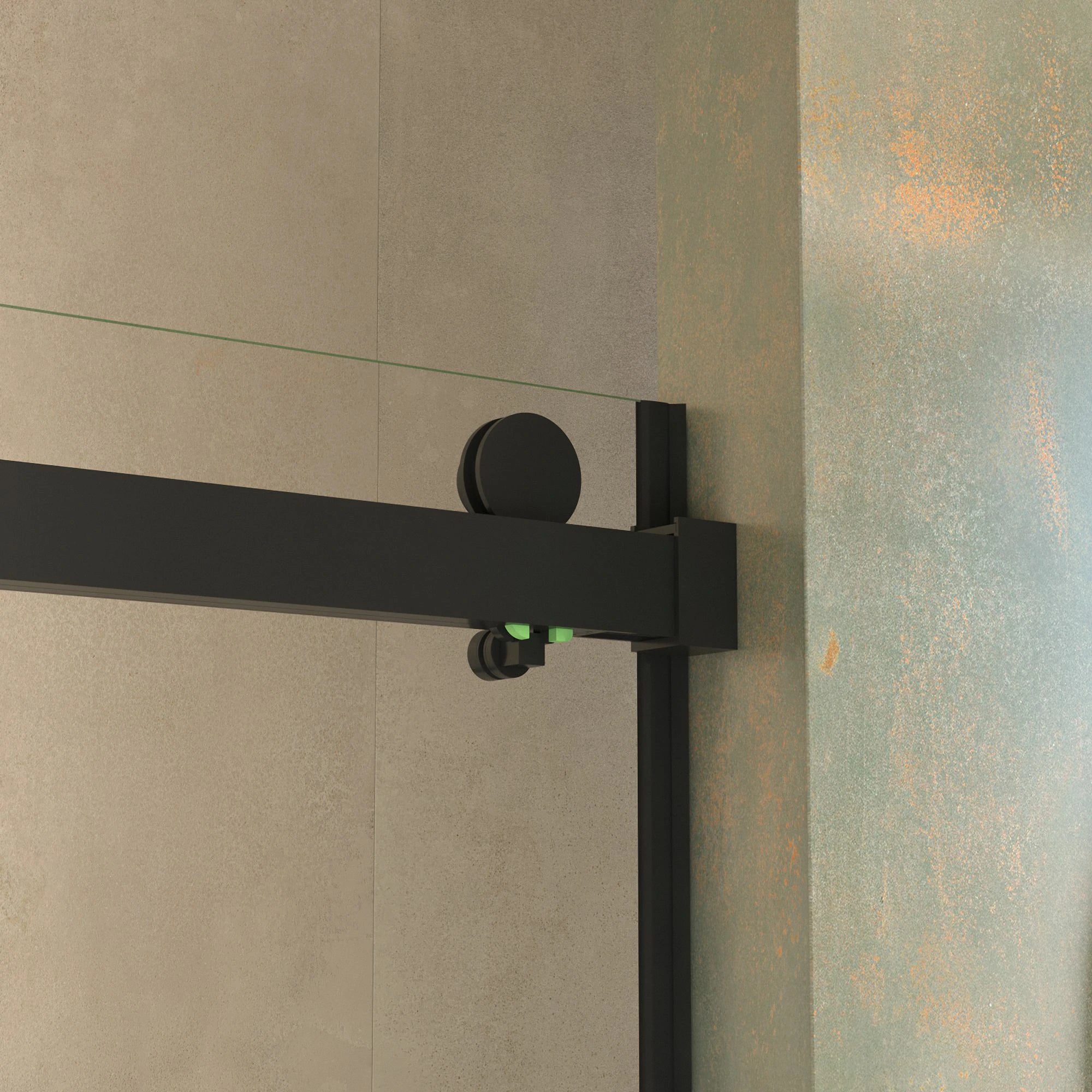 Porte de douche coulissante double sans cadre (56 à 60 po l x 76 po H), verre trempé transparent de 10 mm (3/8 po) avec rail carré, revêtement double face facile à nettoyer, finition noir mat avec tampon 