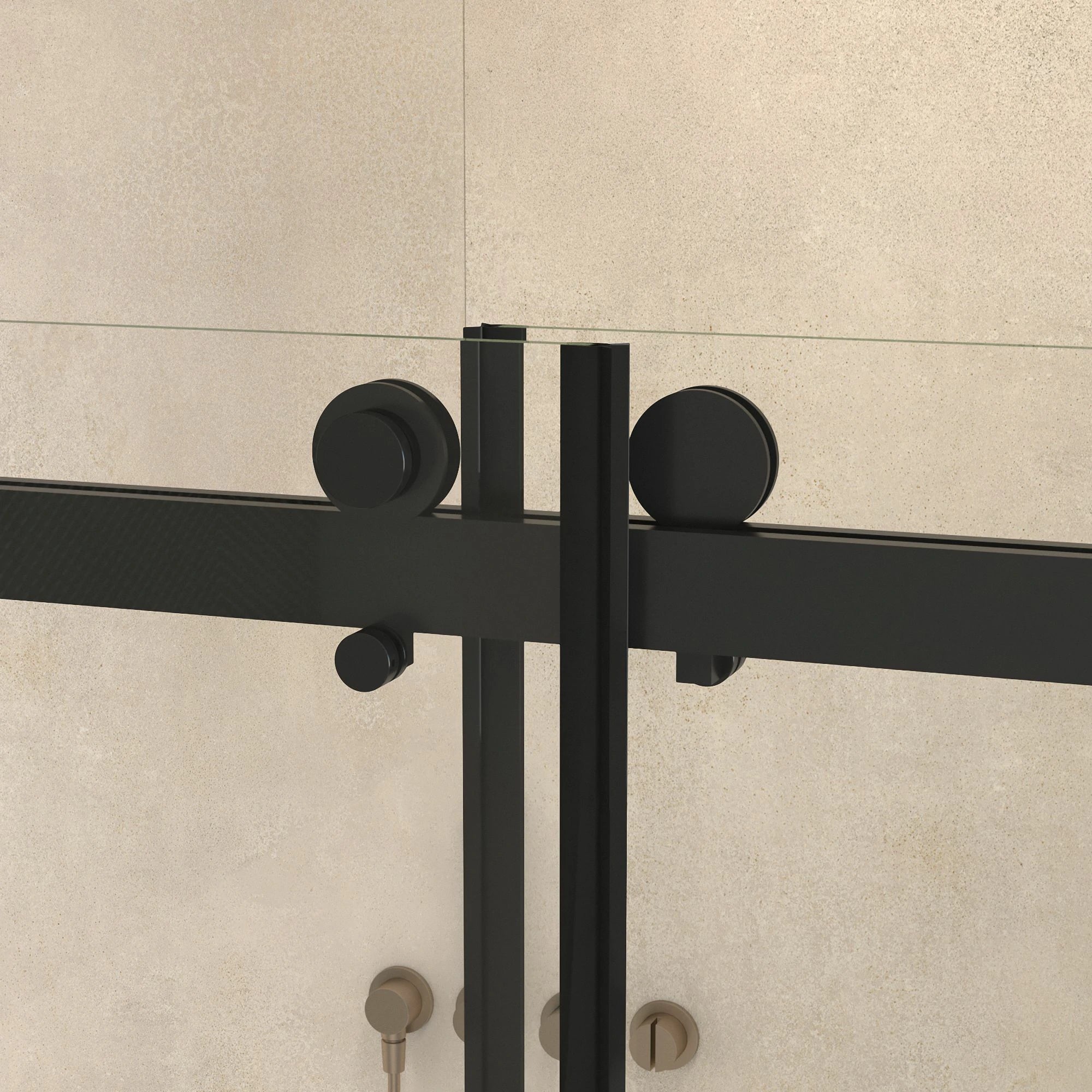 Porte de douche coulissante double sans cadre (56 à 60 po l x 76 po H), verre trempé transparent de 10 mm (3/8 po) avec rail carré, revêtement double face facile à nettoyer, finition noir mat avec tampon 