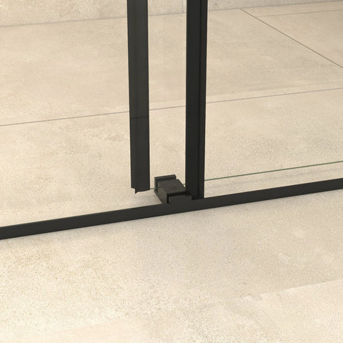 Porte de douche coulissante double sans cadre (56 à 60 po l x 76 po H), verre trempé transparent de 10 mm (3/8 po) avec rail carré, revêtement double face facile à nettoyer, finition noir mat avec tampon 