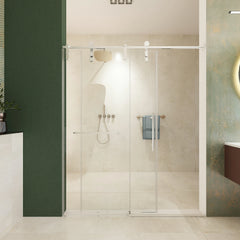 56"-60"W x 76"H Frameless Sliding Shower Door, Premium 5/16"(8mm) Thick Tempered Glass, Brushed Nickel Finished With Buffer