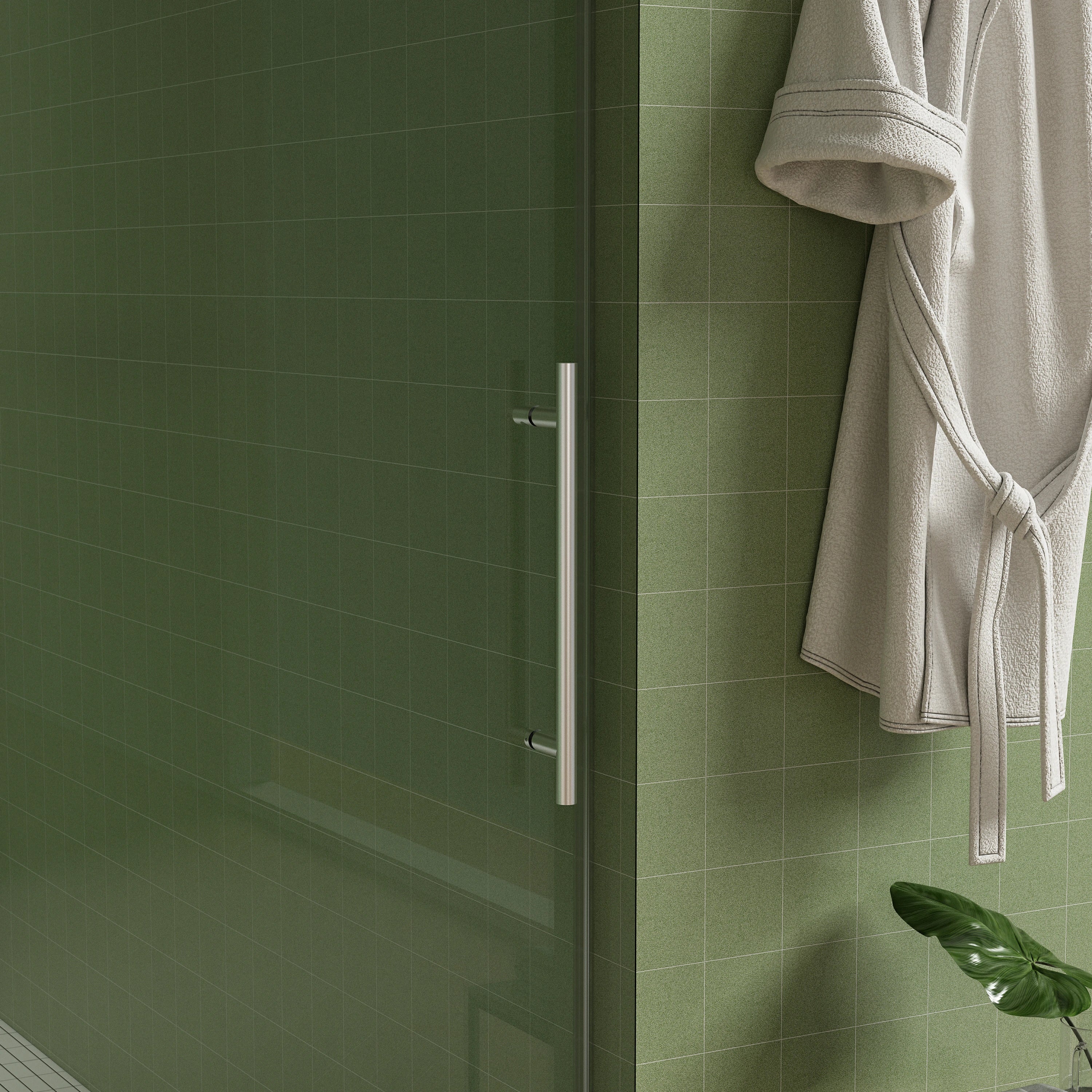 Porte de douche coulissante sans cadre (56 à 60 po l x 76 po H), verre trempé de qualité supérieure de 8 mm d'épaisseur, finition nickel brossé avec tampon