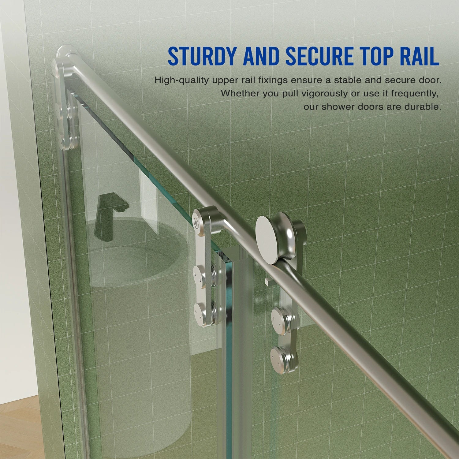 Porte de douche coulissante sans cadre (56 à 60 po l x 76 po H), verre trempé de qualité supérieure de 8 mm d'épaisseur, finition nickel brossé avec tampon