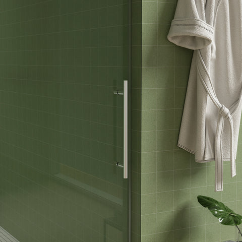 Porte de douche coulissante sans cadre (56 à 60 po l x 76 po H), verre trempé de qualité supérieure de 8 mm d'épaisseur, finition nickel brossé avec tampon