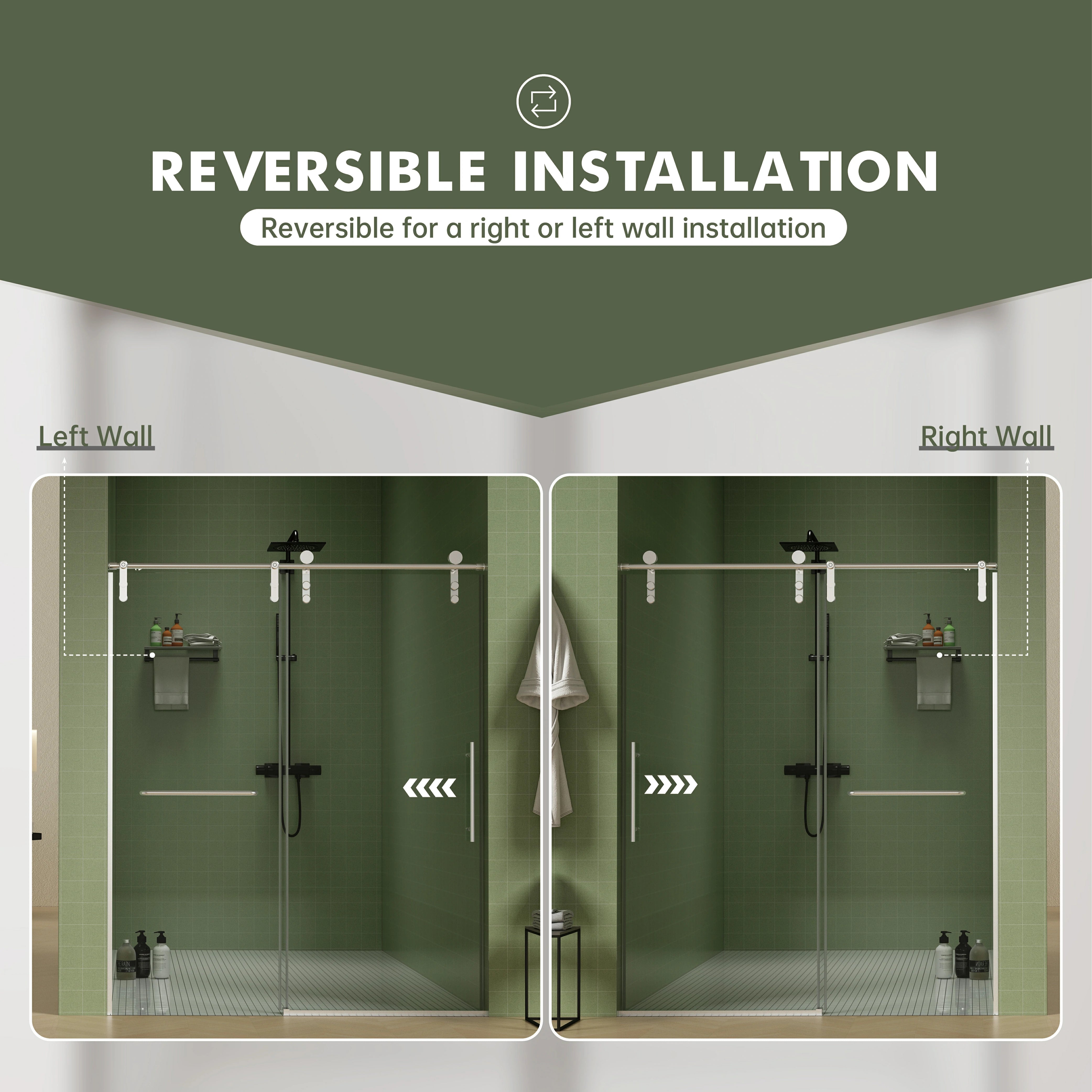 Porte de douche coulissante sans cadre (56 à 60 po l x 76 po H), verre trempé de qualité supérieure de 8 mm d'épaisseur, finition nickel brossé avec tampon
