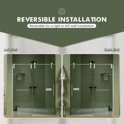 Porte de douche coulissante sans cadre (56 à 60 po l x 76 po H), verre trempé de qualité supérieure de 8 mm d'épaisseur, finition nickel brossé avec tampon