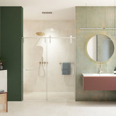 56"-60"W x 76"H Frameless Sliding Shower Door, Premium 5/16"(8mm) Thick Tempered Glass, Brushed Nickel Finished With Buffer