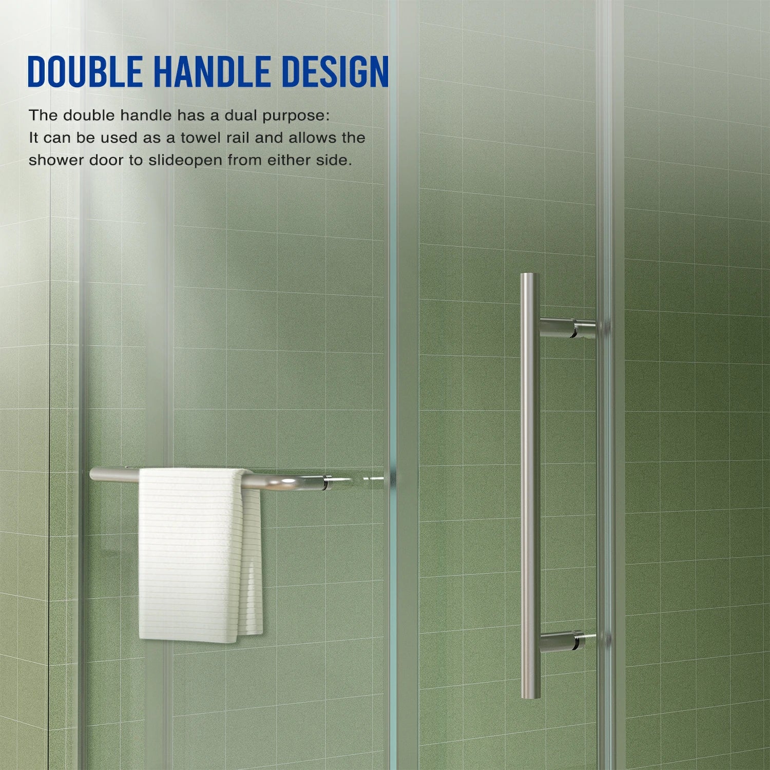 Porte de douche coulissante sans cadre (56 à 60 po l x 76 po H), verre trempé de qualité supérieure de 8 mm d'épaisseur, finition nickel brossé avec tampon