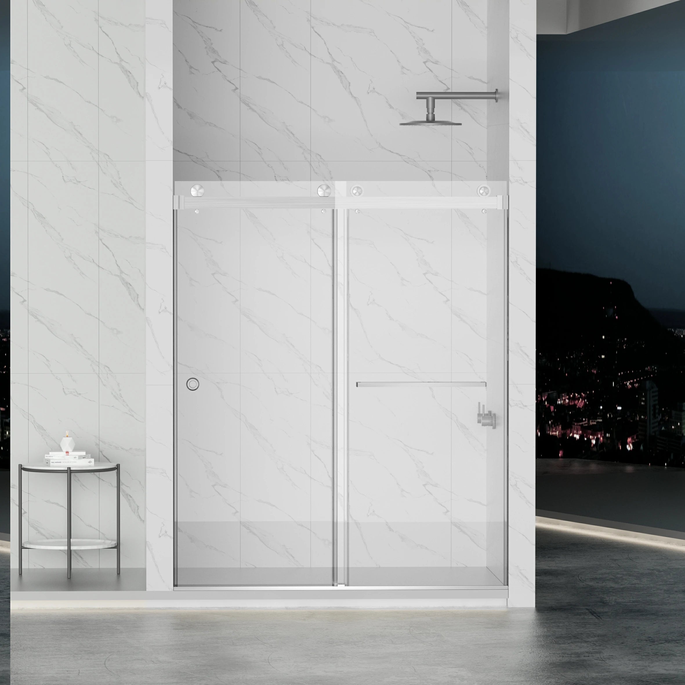 AISU 55-59" x 72" rahmenlose Duschtür, doppelte Schiebetür, 5/16" (8 mm) gehärtetes Glas, hochwertige Duschkabine aus gehärtetem Glas, beidseitig leicht zu reinigende Beschichtung