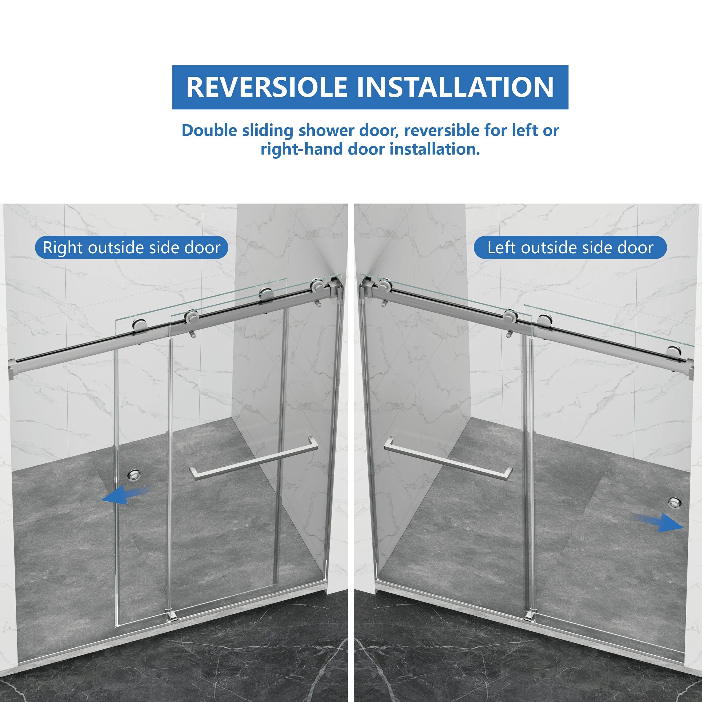 AISU 55-59" x 72" rahmenlose Duschtür, doppelte Schiebetür, 5/16" (8 mm) gehärtetes Glas, hochwertige Duschkabine aus gehärtetem Glas, beidseitig leicht zu reinigende Beschichtung