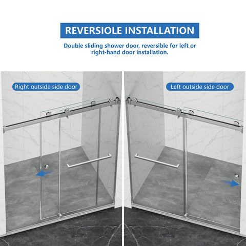 AISU 55-59" x 72" rahmenlose Duschtür, doppelte Schiebetür, 5/16" (8 mm) gehärtetes Glas, hochwertige Duschkabine aus gehärtetem Glas, beidseitig leicht zu reinigende Beschichtung