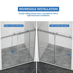 AISU 55-59" x 72" Frameless Double Sliding Shower Door, 5/16"(8mm) Tempered Glass, Brushed Nickel