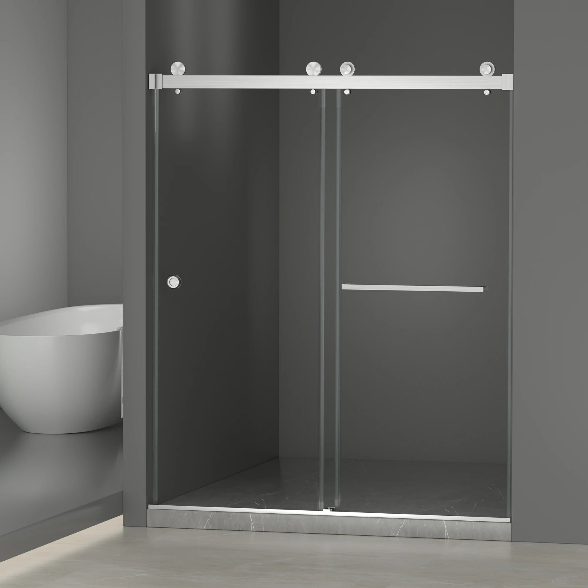 AISU 55-59" x 72" rahmenlose Duschtür, doppelte Schiebetür, 5/16" (8 mm) gehärtetes Glas, hochwertige Duschkabine aus gehärtetem Glas, beidseitig leicht zu reinigende Beschichtung