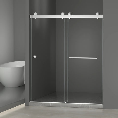 AISU 55-59" x 72" rahmenlose Duschtür, doppelte Schiebetür, 5/16" (8 mm) gehärtetes Glas, hochwertige Duschkabine aus gehärtetem Glas, beidseitig leicht zu reinigende Beschichtung