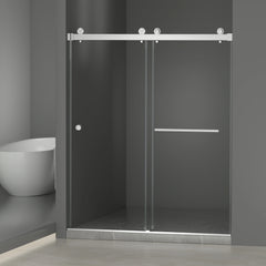 AISU 55-59" x 72" Frameless Double Sliding Shower Door, 5/16"(8mm) Tempered Glass, Brushed Nickel