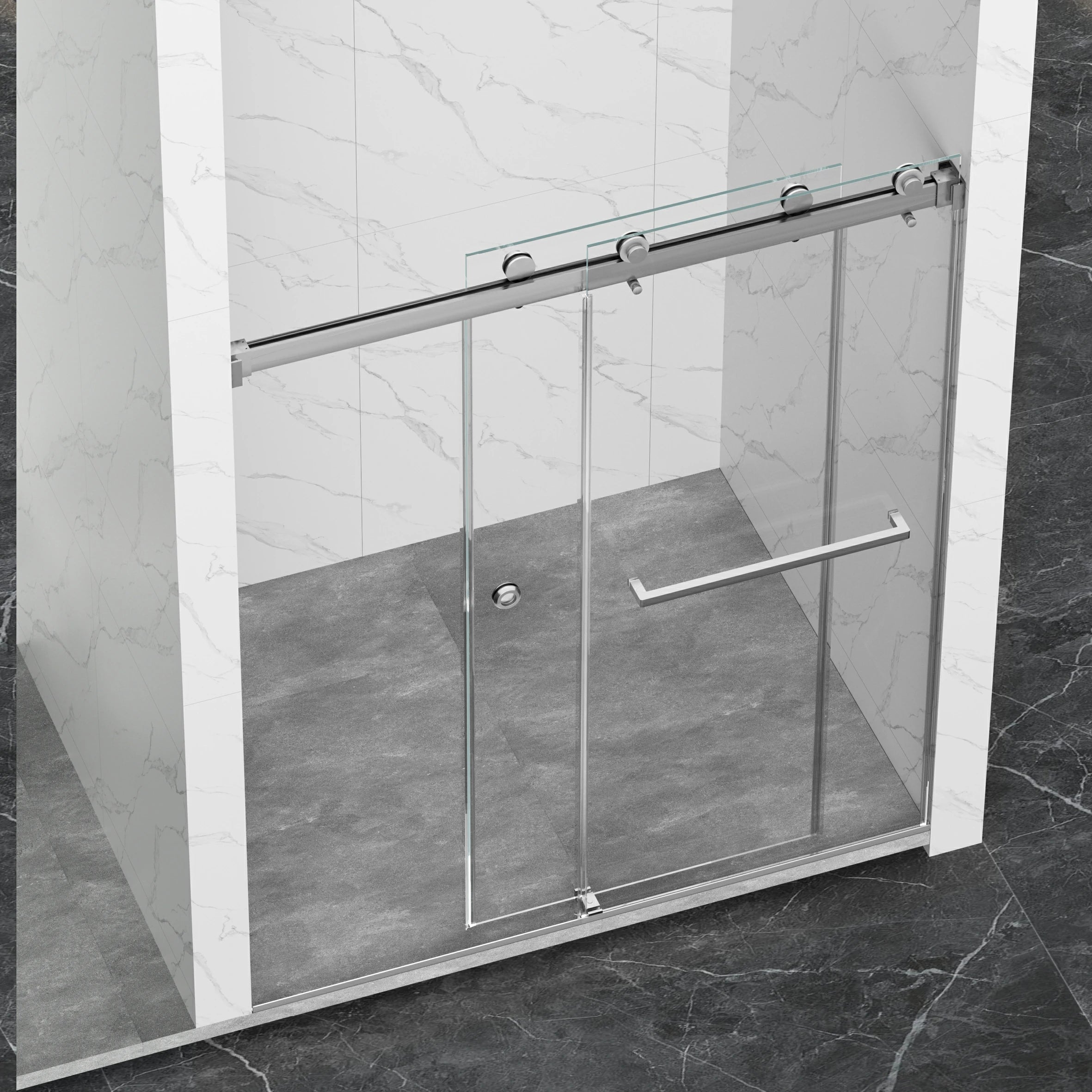 AISU 55-59" x 72" rahmenlose Duschtür, doppelte Schiebetür, 5/16" (8 mm) gehärtetes Glas, hochwertige Duschkabine aus gehärtetem Glas, beidseitig leicht zu reinigende Beschichtung