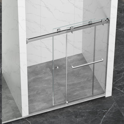 AISU 55-59" x 72" rahmenlose Duschtür, doppelte Schiebetür, 5/16" (8 mm) gehärtetes Glas, hochwertige Duschkabine aus gehärtetem Glas, beidseitig leicht zu reinigende Beschichtung