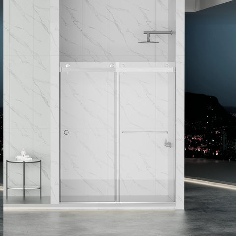 AISU 55-59" x 72" rahmenlose Duschtür, doppelte Schiebetür, 5/16" (8 mm) gehärtetes Glas, hochwertige Duschkabine aus gehärtetem Glas, beidseitig leicht zu reinigende Beschichtung