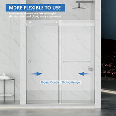 AISU 55-59" x 72" Frameless Double Sliding Shower Door, 5/16"(8mm) Tempered Glass, Brushed Nickel