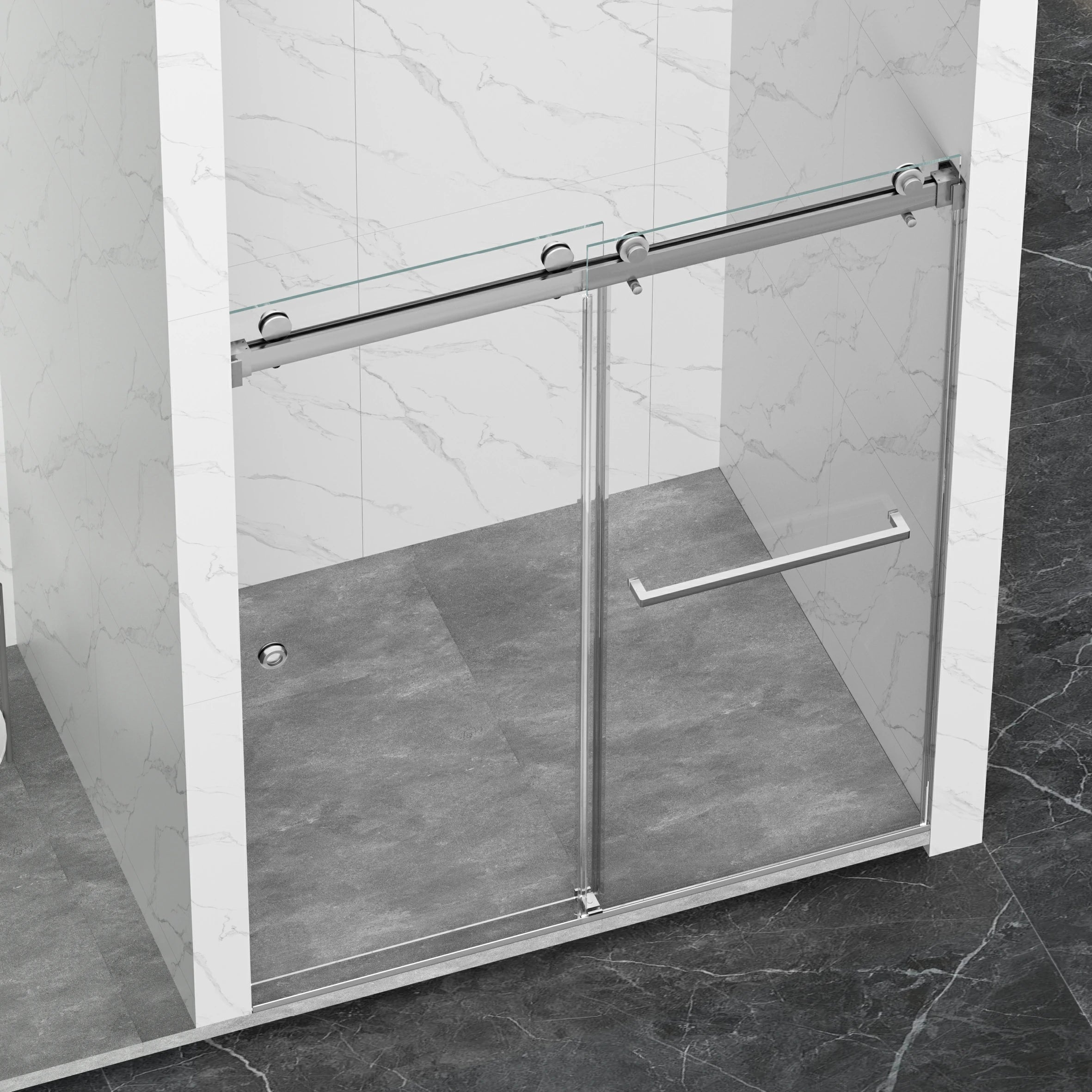 AISU 55-59" x 72" rahmenlose Duschtür, doppelte Schiebetür, 5/16" (8 mm) gehärtetes Glas, hochwertige Duschkabine aus gehärtetem Glas, beidseitig leicht zu reinigende Beschichtung