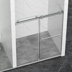 AISU 55-59" x 72" Frameless Double Sliding Shower Door, 5/16"(8mm) Tempered Glass, Brushed Nickel