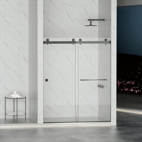 AISU 55-59" x 72" rahmenlose Duschtür, doppelte Schiebetür, 5/16" (8 mm) gehärtetes Glas, hochwertige Duschkabine aus gehärtetem Glas, beidseitig leicht zu reinigende Beschichtung