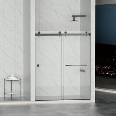 AISU 55-59" x 72" Frameless Double Sliding Shower Door, 5/16"(8mm) Tempered Glass, Brushed Nickel