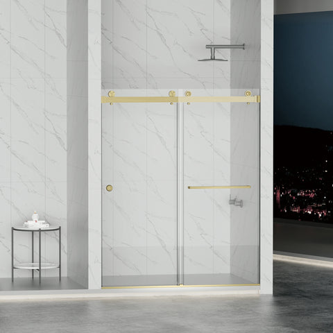 AISU 55-59" x 72" rahmenlose Duschtür, doppelte Schiebetür, 5/16" (8 mm) gehärtetes Glas, hochwertige Duschkabine aus gehärtetem Glas, beidseitig leicht zu reinigende Beschichtung