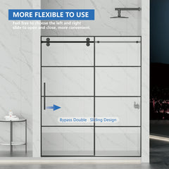 AISU 56-60" W x 72" H,Matte Black Grid Frameless Sliding Glass Shower Door, with 5/16" (8mm) Clear SGCC Tempered Glass,Easy to Clean,Matte Black Stainless Steel Handles